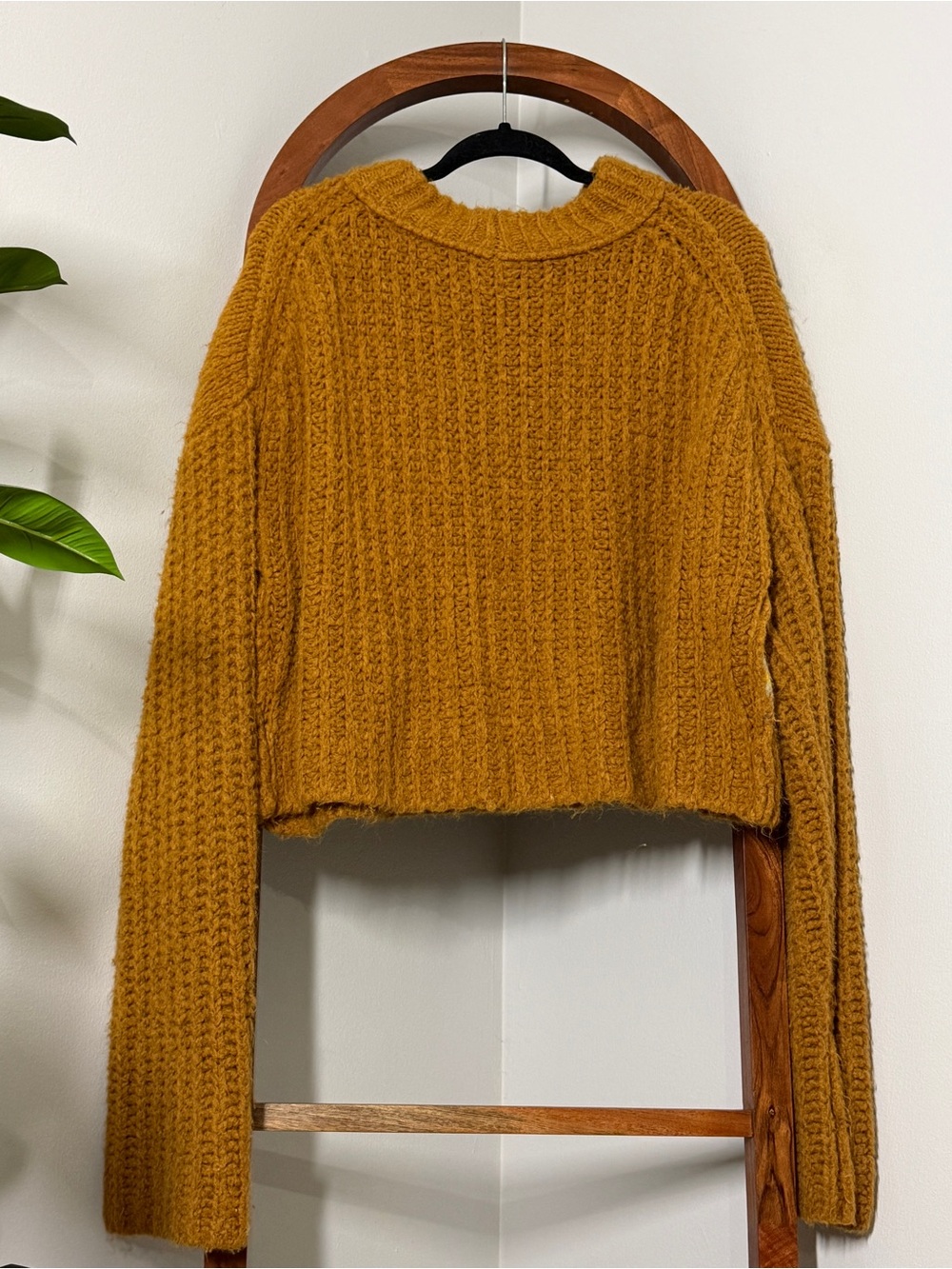 Free People LARGE Alpine Crop Mock Neck Sweater Wool Aplaca Blend in Mustard - Picture 3 of 10